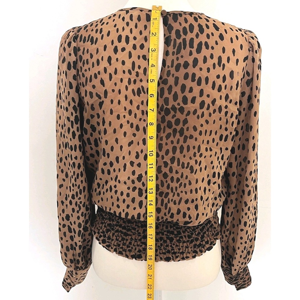 Good American Leopard Print Smocked Waist Keyhole Blouse Brown Black Sz 1‎ S - Picture 7 of 7